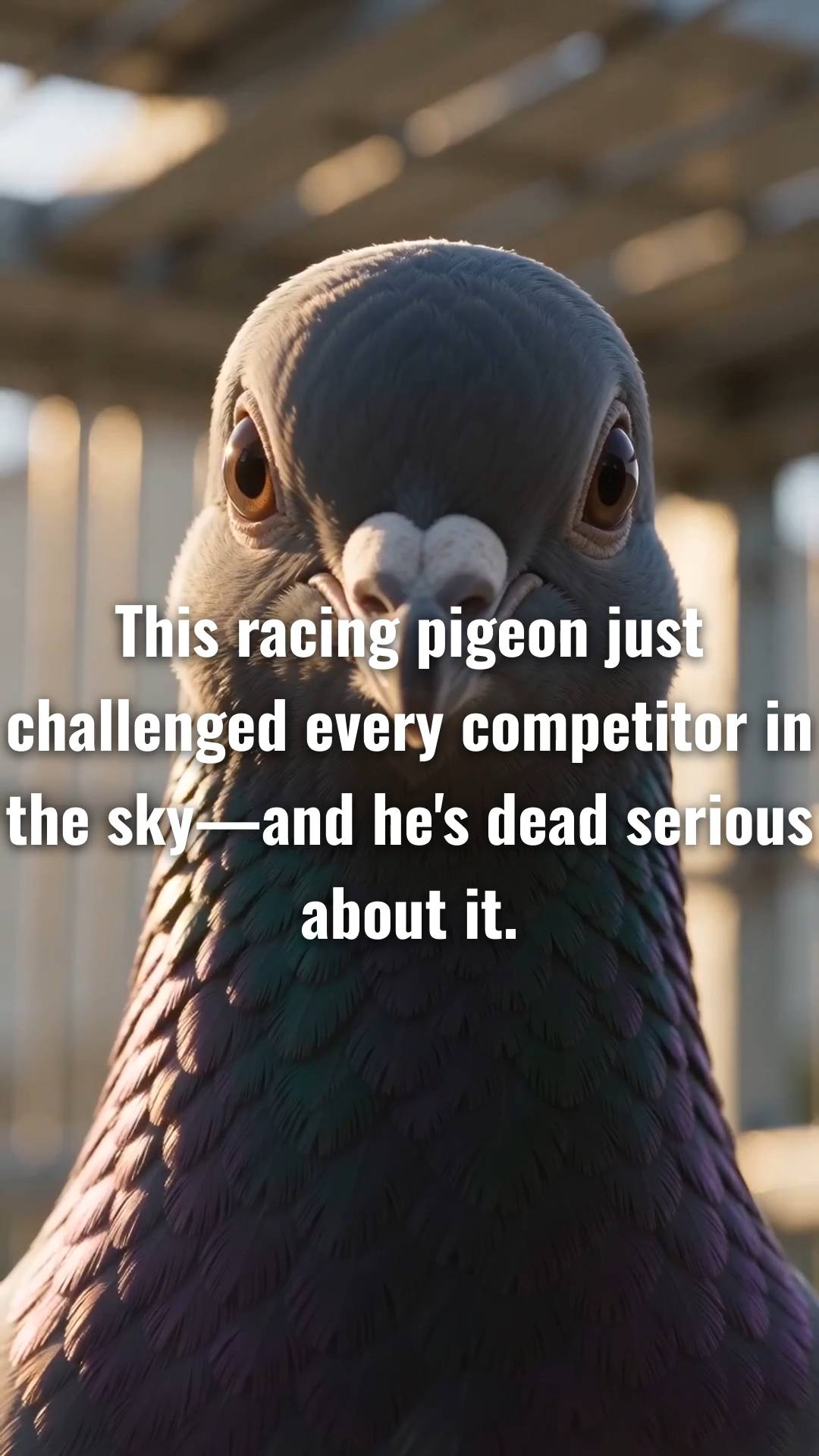 Create a 10–15 second vertical 9:16 comedy video featuring a highly realistic racing pigeon as the main character, inspired by the uploaded reference video’s energetic singing style.

The pigeon is inside a premium modern racing pigeon loft at SOCEAN LOFT, facing the camera like a confident singer. It sings an ORIGINAL funny, catchy song about racing pigeons and long-distance racing.

SONG:
“Fly, fly, fly, I’m ready for the race!
Five hundred kilometers? I’ll still find my place!
You think you’re faster? Come and try your best—
SOCEAN LOFT is home… I know the way back!”

The pigeon sings with perfect comedic timing, expressive head movements, subtle wing gestures and believable beak synchronization. Make the performance energetic and slightly exaggerated, as if the pigeon is a professional singer showing off.

Start with a close-up of the pigeon looking seriously into the camera, then it suddenly begins singing with confidence. During the final line, it proudly turns its head toward the loft entrance as if saying: “I know exactly where home is.”

Visual style: photorealistic racing pigeon, detailed feathers, realistic eyes and beak, cinematic natural lighting, premium modern loft, dynamic handheld camera, funny but believable human-like performance.

No cartoon appearance. No human. No subtitles. No watermark. No logos except subtle SOCEAN LOFT branding naturally visible in the loft environment. Original music and vocals only.