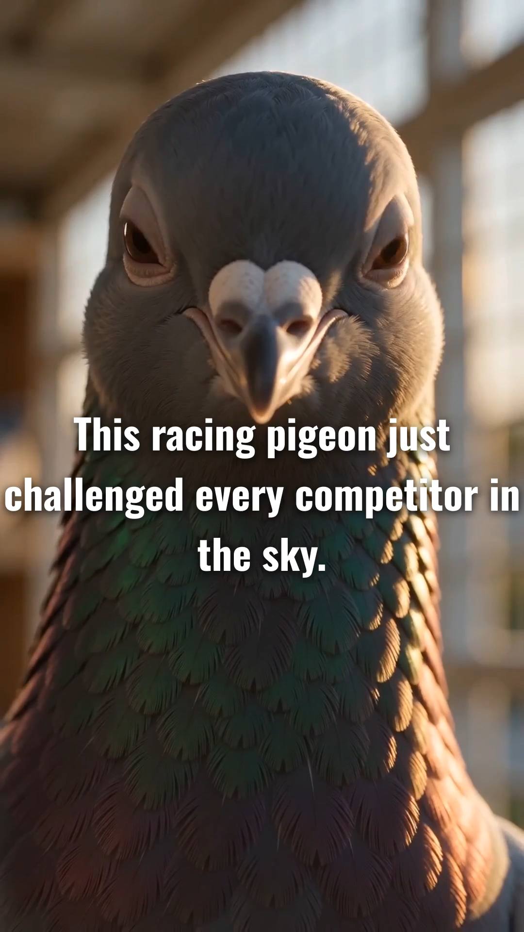 Create a 10–15 second vertical 9:16 comedy video featuring a highly realistic racing pigeon as the main character, inspired by the uploaded reference video’s energetic singing style.

The pigeon is inside a premium modern racing pigeon loft at SOCEAN LOFT, facing the camera like a confident singer. It sings an ORIGINAL funny, catchy song about racing pigeons and long-distance racing.

SONG:
“Fly, fly, fly, I’m ready for the race!
Five hundred kilometers? I’ll still find my place!
You think you’re faster? Come and try your best—
SOCEAN LOFT is home… I know the way back!”

The pigeon sings with perfect comedic timing, expressive head movements, subtle wing gestures and believable beak synchronization. Make the performance energetic and slightly exaggerated, as if the pigeon is a professional singer showing off.

Start with a close-up of the pigeon looking seriously into the camera, then it suddenly begins singing with confidence. During the final line, it proudly turns its head toward the loft entrance as if saying: “I know exactly where home is.”

Visual style: photorealistic racing pigeon, detailed feathers, realistic eyes and beak, cinematic natural lighting, premium modern loft, dynamic handheld camera, funny but believable human-like performance.

No cartoon appearance. No human. No subtitles. No watermark. No logos except subtle SOCEAN LOFT branding naturally visible in the loft environment. Original music and vocals only.