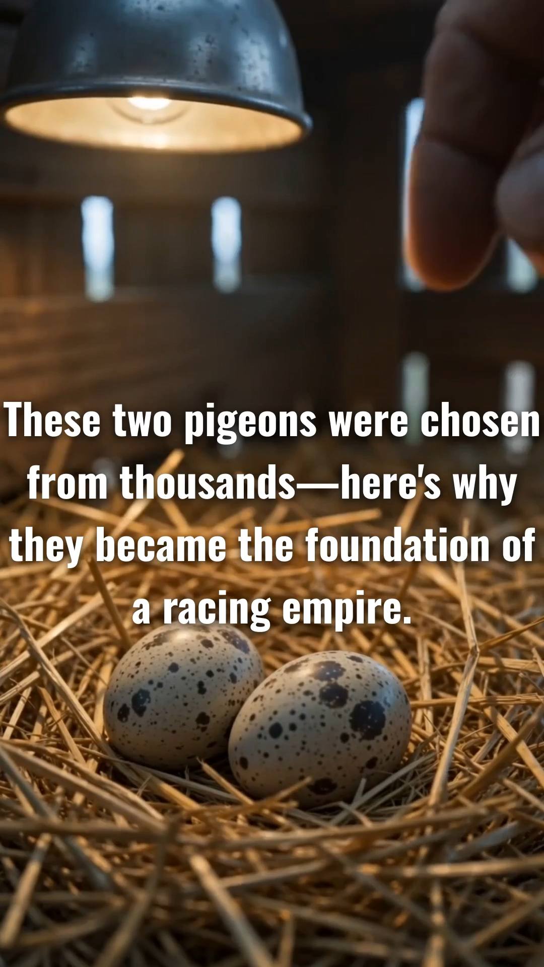 Create a premium cinematic documentary story following the life journey of two racing pigeons, from their beginning inside the egg to becoming foundation birds of the EASO bloodline at SOCEAN LOFT by KING EASO.

Show their complete journey: incubation, hatching, childhood, growth, first flight, training, racing, performance and development.

Then show a serious breeder discovering and selecting them based on health, structure, pedigree, racing performance and potential. Follow their journey to SOCEAN LOFT, including transportation, quarantine, health observation, nutrition, care and their first days in the new loft.

Show them adapting, making bonds with other pigeons, training, racing and eventually becoming important breeding birds. Follow their offspring and generations through selective breeding, performance, care and careful selection.

Build toward the creation and recognition of the EASO racing pigeon bloodline.

Make every scene realistic, emotional, educational and visually connected. Keep the same two pigeons recognizable throughout the story.

Use authentic pigeon behavior, natural loft sounds and cinematic camera work. Do not use music constantly; use music only for emotional or exciting moments such as first flight, racing, selection and the final EASO reveal.

Premium dark documentary aesthetic, subtle sky-blue accents, realistic feathers, natural lighting, elegant and professional racing-pigeon atmosphere.

Final reveal:
SOCEAN LOFT
by KING EASO

EASO
RACING PIGEON BLOODLINE

Final feeling: From a beginning, through care, selection and performance, a legacy is built.
