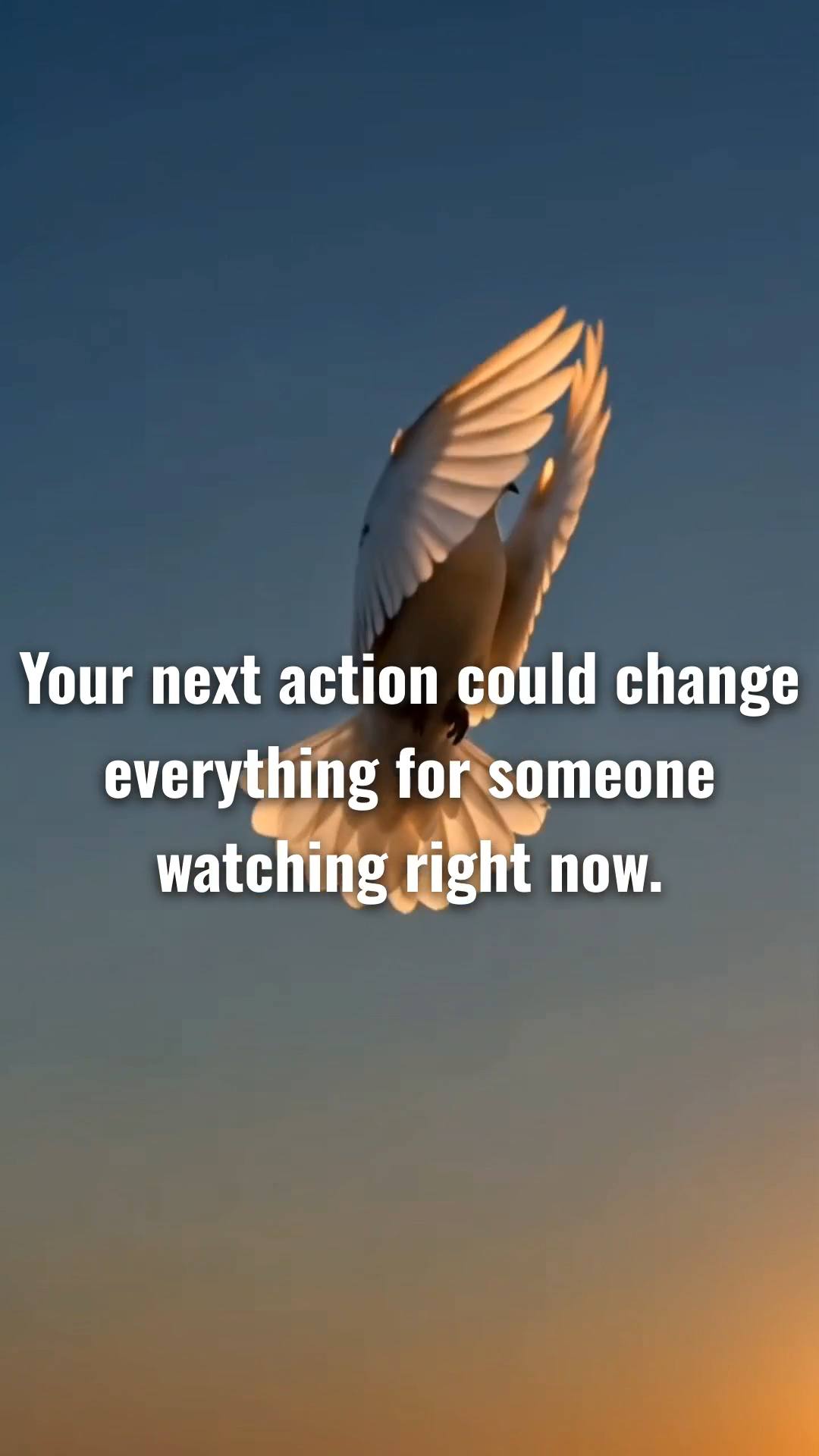 Create a premium, emotionally engaging TikTok poster in vertical 9:16 format. Use a clean black and deep navy background with elegant silver-white typography and subtle sky-blue accents. Add a realistic racing pigeon silhouette flying softly in the background, representing passion, freedom, and community.

Make the design minimal, sophisticated, powerful, and highly readable on mobile screens. Speak directly to the viewer as an individual, making them feel that their support genuinely matters.

Display the following EXACT English text with perfect spelling:

THIS MESSAGE IS FOR YOU.

You're not just a viewer.
YOU CAN MAKE A DIFFERENCE.

＋ FOLLOW
You could be the reason this account grows.

♥ LIKE
Your support encourages us to create more.

↗ SHARE
Help this passion reach someone new.

NEVER UNDERESTIMATE THE POWER OF YOUR SUPPORT.

One small action from you can help build something amazing.

Design direction: premium typography, balanced spacing, clear visual hierarchy, subtle metallic silver details, restrained sky-blue highlights, realistic pigeon imagery, strong contrast, and a professional international social-media aesthetic.

The message must feel personal, sincere, inspiring, and respectful. No guilt, no pressure, no excessive decoration, no unnecessary icons, no fake logos, no watermark. Ensure every word is correctly spelled and all text fits comfortably within the vertical composition.